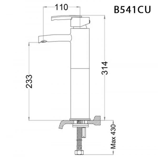 Bản vẽ kỹ thuật Vòi chậu lavabo CAESAR B541CU cổ cao nóng lạnh