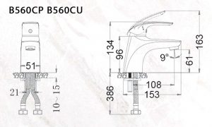 Bản vẽ kỹ thuật Vòi chậu lavabo CAESAR B560CP B560CU nóng lạnh