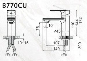 Bản vẽ kỹ thuật Vòi chậu lavabo CAESAR B770CU nóng lạnh