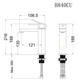Bản vẽ kỹ thuật vòi chậu nóng lạnh Caesar B840 CU