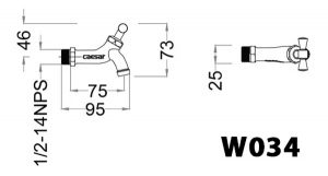 Bản vẽ kỹ thuật Vòi lạnh CAESAR W034 gắn tường (Ø21)