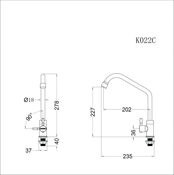 Bản vẽ kỹ thuật Vòi rửa bát CAESAR K022C nước lạnh