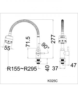 Bản vẽ kỹ thuật Vòi rửa bát CAESAR K025C nước lạnh