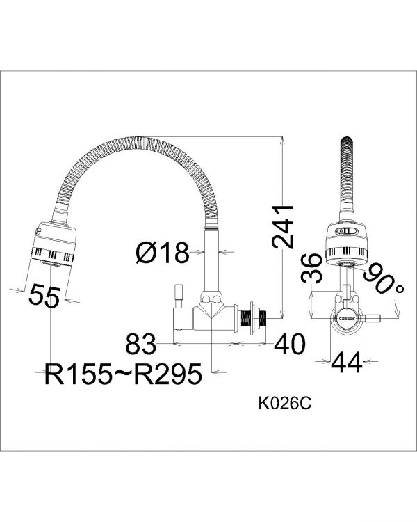 Bản vẽ kỹ thuật Vòi rửa bát CAESAR K026C nước lạnh