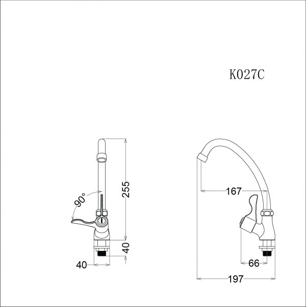 Bản vẽ kỹ thuật Vòi rửa bát CAESAR K027C nước lạnh
