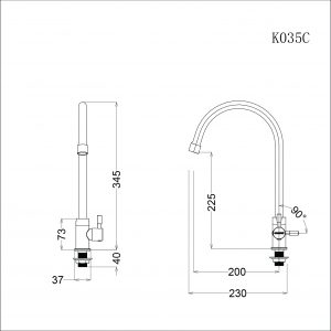 Bản vẽ kỹ thuật Vòi rửa bát CAESAR K035C nước lạnh