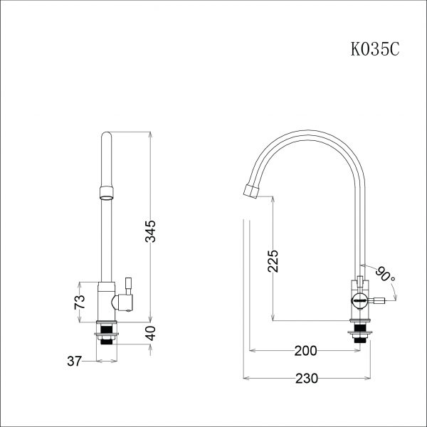 Bản vẽ kỹ thuật Vòi rửa bát CAESAR K035C nước lạnh