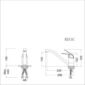 Bản vẽ kỹ thuật Vòi rửa bát CAESAR K511C nước lạnh