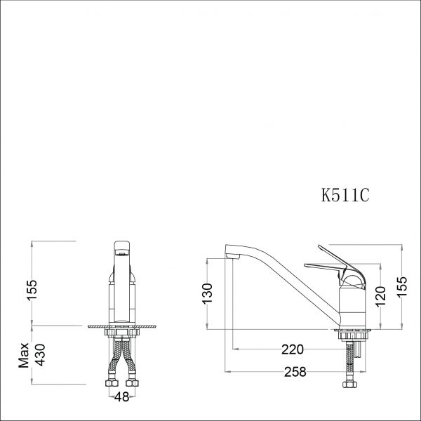 Bản vẽ kỹ thuật Vòi rửa bát CAESAR K511C nước lạnh