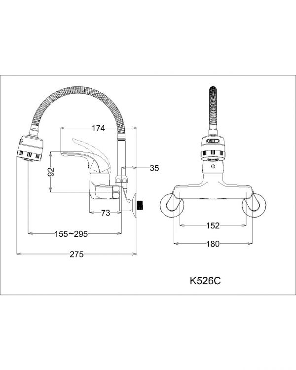 Bản vẽ kỹ thuật Vòi rửa bát CAESAR K526C nước lạnh