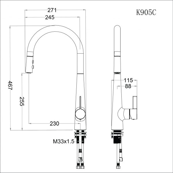 Bản vẽ kỹ thuật Vòi rửa bát CAESAR K905C nước lạnh