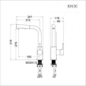 Bản vẽ kỹ thuật Vòi rửa bát CAESAR K915C nước lạnh