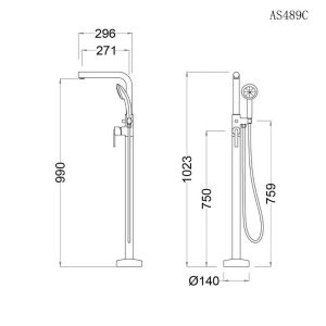 CAESAR AS489C - Vòi sen bồn tắm đặt sàn 2 Bản-vẽ-kỹ-thuật-Vòi-sen-bồn-tắm-Caesar-AS489C-đặt-sàn