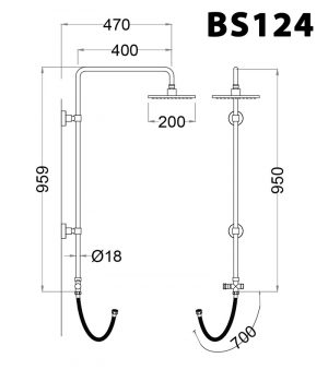 Bản vẽ kỹ thuật Vòi sen cây CAESAR BS124