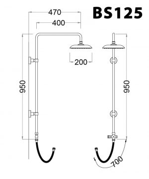 CAESAR BS125 - Vòi sen cây nóng lạnh 3 Bản vẽ kỹ thuật Vòi sen cây CAESAR BS125
