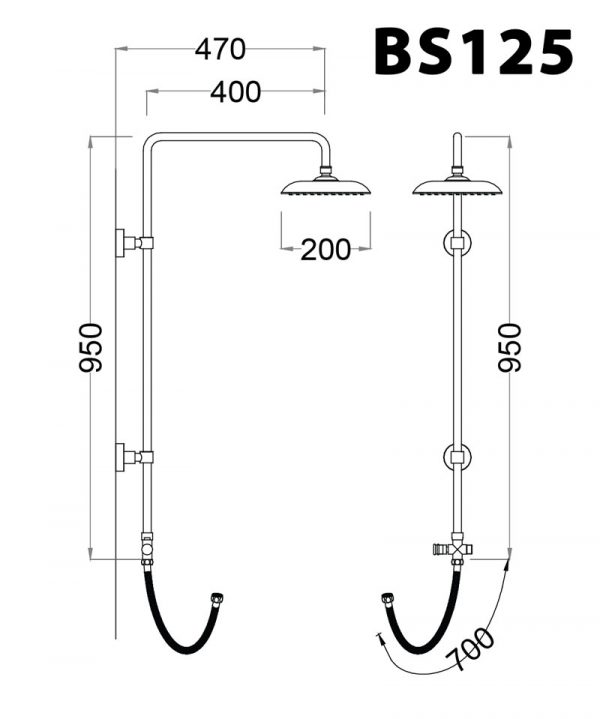 Bản vẽ kỹ thuật Vòi sen cây CAESAR BS125