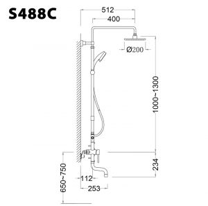 CAESAR S488C - Vòi sen cây nóng lạnh 3 ban ve ky thuat voi sen cay caesar s488c nong lanh