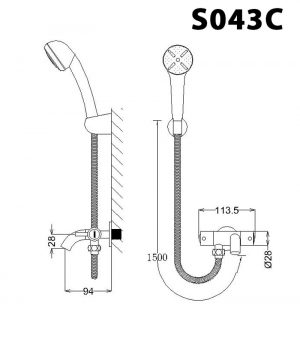 Bản vẽ kỹ thuật Vòi sen tắm CAESAR S043C lạnh