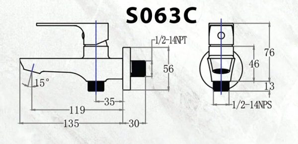 Bản vẽ kỹ thuật Vòi sen tắm CAESAR S063C lạnh