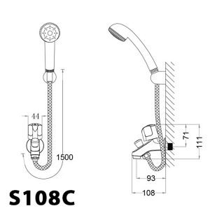 Bản vẽ kỹ thuật Vòi sen tắm CAESAR S108C lạnh