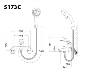 CAESAR S173C - Vòi sen tắm nóng lạnh tay 3 chế độ 2 Bản vẽ kỹ thuật Vòi sen tắm CAESAR S173C nóng lạnh