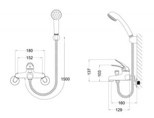 Bản vẽ kỹ thuật Vòi sen tắm CAESAR S360CP nóng lạnh