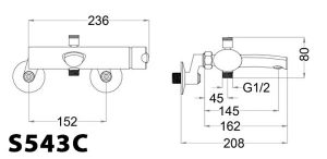 Bản vẽ kỹ thuật Vòi sen tắm CAESAR S543C nóng lạnh