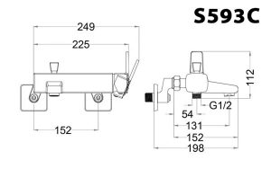 Bản vẽ kỹ thuật Vòi sen tắm CAESAR S593C nóng lạnh