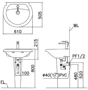 CAESAR P2437 - Chân chậu rửa mặt lavabo dài 1 ban ve lavabo l2360 chan dai