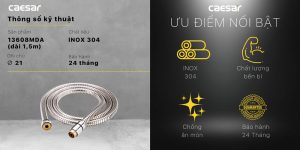 Dây sen tắm CAESAR 13608MDA mạ xi