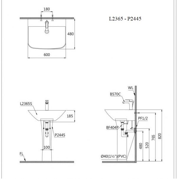 lavabo treo l2365 p2445