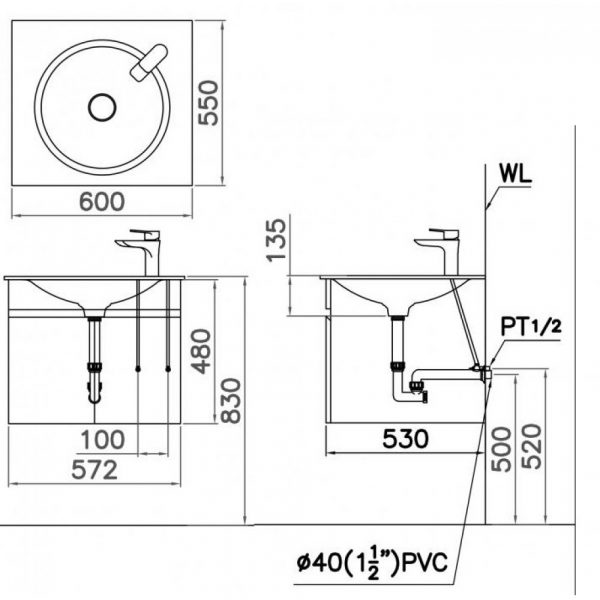 Tủ đặt chậu rửa mặt lavabo Caesar EH151V treo tường