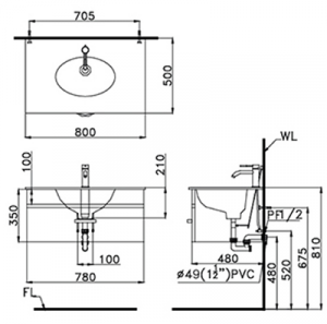 Tủ đặt chậu rửa mặt lavabo Caesar EH675V treo tường