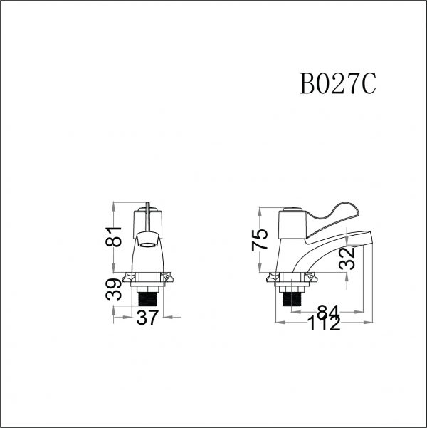 Bản vẽ kỹ thuật Vòi chậu lavabo CAESAR B027C lạnh