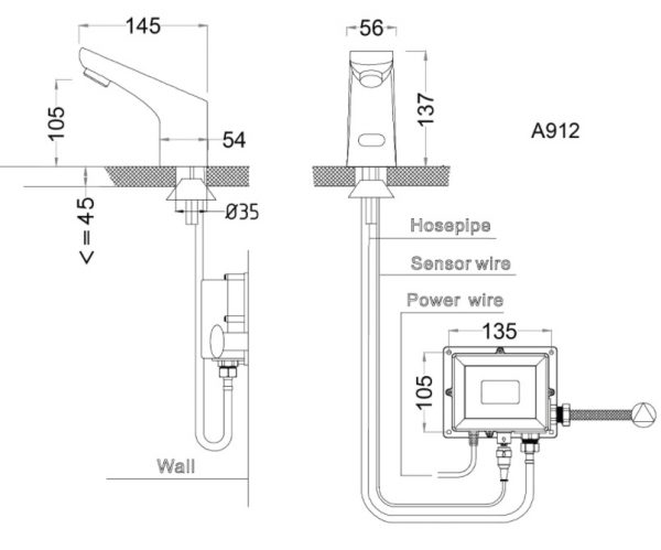 Vòi nước rửa tay cảm ứng Caesar A912 điện 220v kết hợp pin