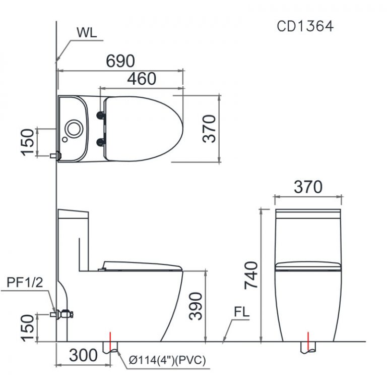 CAESAR CD1364 TAF400H - Bồn cầu thông minh nắp rửa điện tử 2 ban ve ki thuat bon cau 1 khoi caesar cd1364 nap em mu234 768x769 1