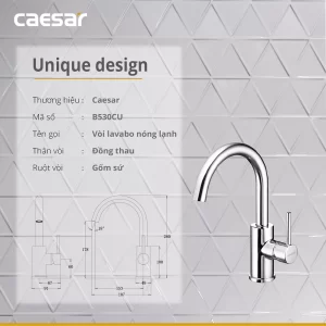 Vòi lavabo CAESAR B530CU cổ cao nóng lạnh 4 Voi lavabo CAESAR B530CU co cao nong lanh 8