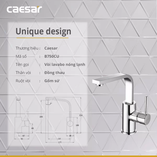 Voi lavabo CAESAR B750CU co cao nong lanh 8